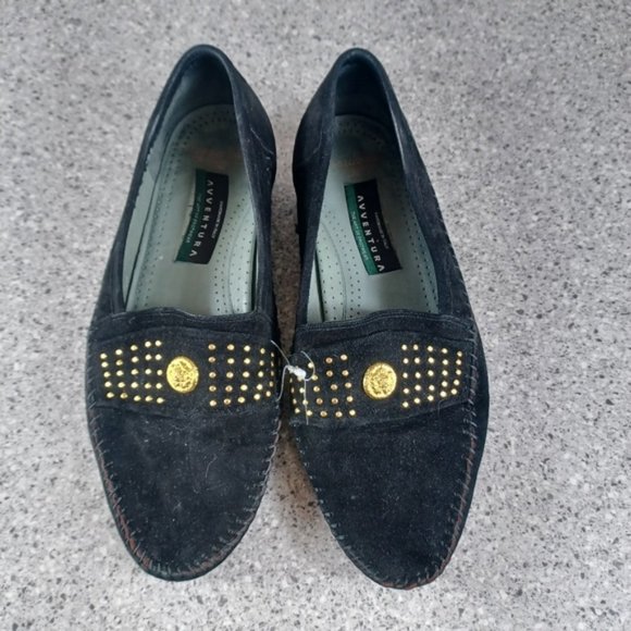 Lorenzo Banfi Suede Black Gold Stud Dress Loafers 9.5 Slip On Italian Shoes main image 7